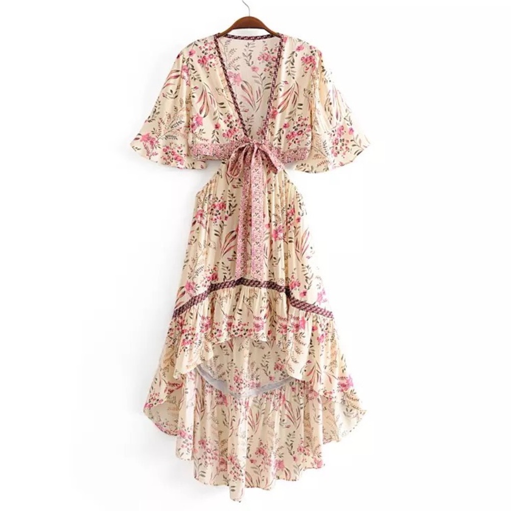 Floral Cutout High Low Summer Beach Vacation Dress